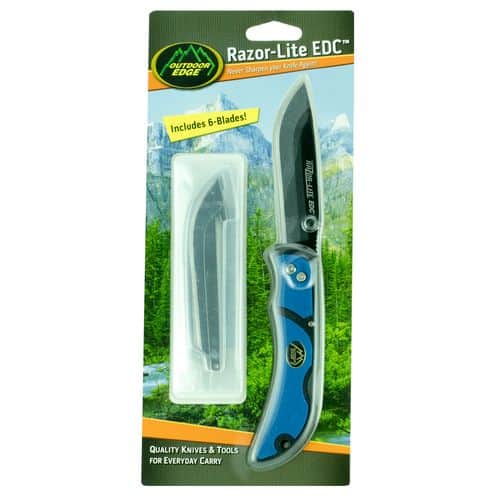 Outdoor Edge RLU40C Razor-Lite EDC 3.50" Folding Drop Point Tanto Plain 420J2 Stainless Steel Blade Polymer Black, Blue Inserts Handle Outdoor Edge RLU40C Razor-Lite EDC 3.50" Folding Drop Point Tanto Plain 420J2 Stainless Steel Blade Polymer Black, Blue Inserts Handle