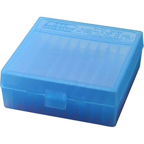 MTM Case-Gard P-100-44-24 Case-Gard P-100 Multi-Caliber Handgun Clear Blue Polypropylene 100rd MTM Case-Gard P-100-44-24 Case-Gard P-100 Multi-Caliber Handgun Clear Blue Polypropylene 100rd