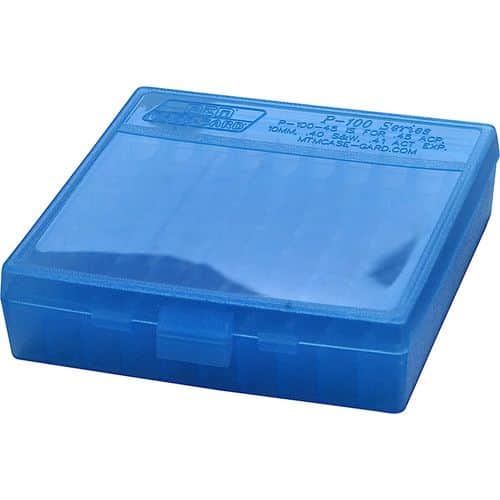 MTM Case-Gard P-100-45-24 Case-Gard P-100 Multi-Caliber Handgun Clear Blue Polypropylene 100rd MTM Case-Gard P-100-45-24 Case-Gard P-100 Multi-Caliber Handgun Clear Blue Polypropylene 100rd