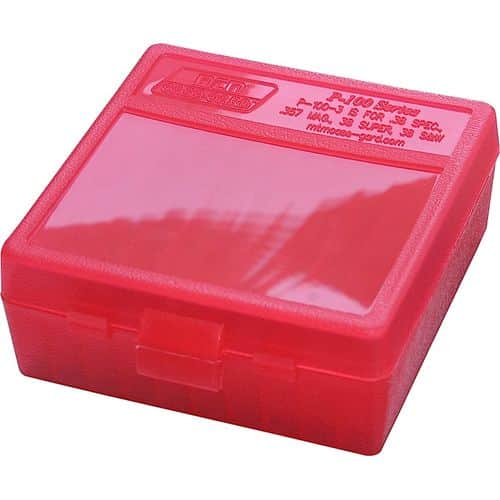 MTM Case-Gard P-100-3-29 Case-Gard P-100 Multi-Caliber Handgun Clear Red Polypropylene 100rd MTM Case-Gard P-100-3-29 Case-Gard P-100 Multi-Caliber Handgun Clear Red Polypropylene 100rd