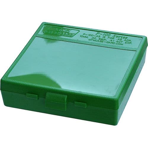 MTM Case-Gard P-100-9-10 Case-Gard P-100 Multi-Caliber Handgun Green Polypropylene 100rd MTM Case-Gard P-100-9-10 Case-Gard P-100 Multi-Caliber Handgun Green Polypropylene 100rd
