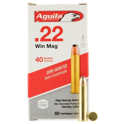 Aguila 1B222401 Silver Eagle High Velocity 22 Mag 40 gr Semi-Jacketed Soft Point 50 Bx/20 Cs Aguila 1B222401 Silver Eagle High Velocity 22 Mag 40 gr Semi-Jacketed Soft Point 50 Bx/20 Cs