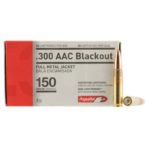 Aguila 1E300110 Rifle 300 Blackout 150 gr Full Metal Jacket Boat-Tail (FMJBT) 50 Bx/ 20 Cs Aguila 1E300110 Rifle 300 Blackout 150 gr Full Metal Jacket Boat-Tail (FMJBT) 50 Bx/ 20 Cs
