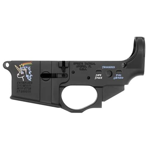Spikes STLS030CFA Snowflake Stripped Lower Receiver Multi-Caliber 7075-T6 Aluminum Black Anodized with Color Fill for AR-15 Spikes STLS030CFA Snowflake Stripped Lower Receiver Multi-Caliber 7075-T6 Aluminum Black Anodized with Color Fill for AR-15