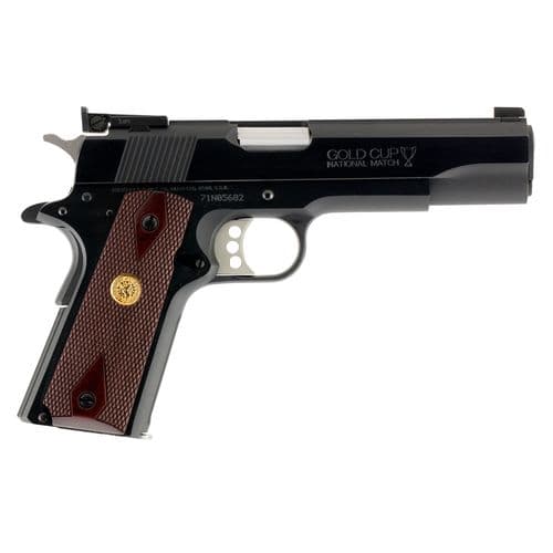 Colt Mfg O5872A1 1911 Gold Cup National Match 9mm Luger 5" 9+1 Blued Carbon Steel Walnut with Integrated Gold Medallion Grip Colt Mfg O5872A1 1911 Gold Cup National Match 9mm Luger 5" 9+1 Blued Carbon Steel Walnut with Integrated Gold Medallion Grip