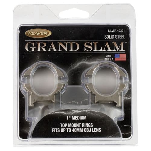 Weaver Mounts 49321 Scope Ring Set Grand Slam Weaver Medium 1" Silver Steel Weaver Mounts 49321 Scope Ring Set Grand Slam Weaver Medium 1" Silver Steel
