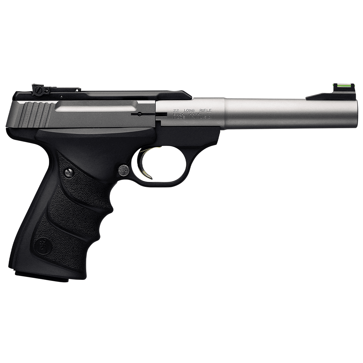 Browning 051442490 Buck Mark Camper *CA Compliant 22 LR 10+1 5.50" Taper Bull Barrel, Matte Stainless Serrated SS Slide & Aluminum Frame, Black Ultragrip RX Grips Browning 051442490 Buck Mark Camper *CA Compliant 22 LR 10+1 5.50" Taper Bull Barrel, Matte Stainless Serrated SS Slide & Aluminum Frame, Black Ultragrip RX Grips