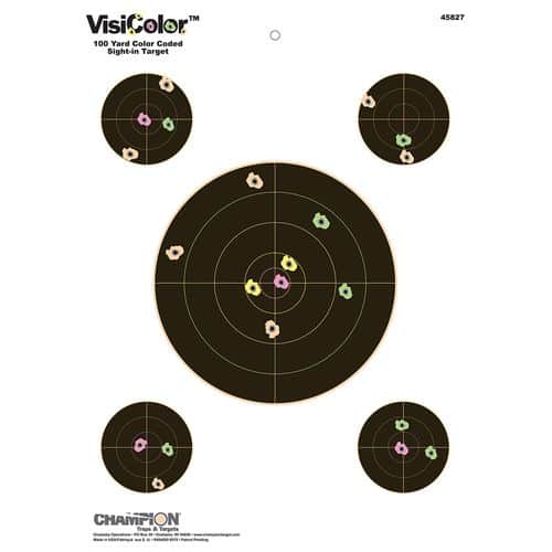 Champion Targets 45827 VisiColor Sight-In 5-Bullseye Hanging Paper Target 13" x 18" 10 Per Pack Champion Targets 45827 VisiColor Sight-In 5-Bullseye Hanging Paper Target 13" x 18" 10 Per Pack