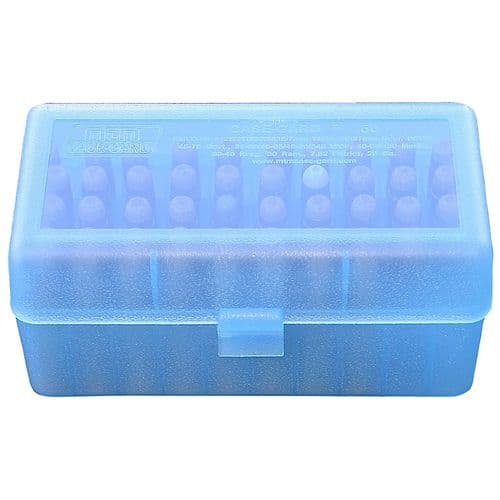 MTM Case-Gard RMLD-50-24 Case-Gard R-50 Multi-Caliber/28 Gauge Rifle/Shotgun Clear Blue Polypropylene 50rd MTM Case-Gard RMLD-50-24 Case-Gard R-50 Multi-Caliber/28 Gauge Rifle/Shotgun Clear Blue Polypropylene 50rd