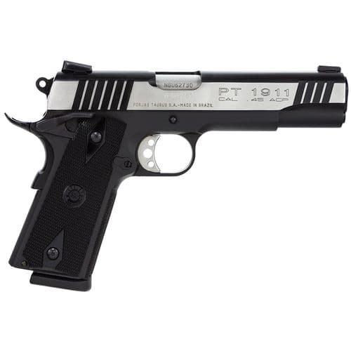 Taurus 1-191101DT 1911 45 ACP 5" 8+1 (2) Matte Black Frame Stainless Steel with Black Accents Slide Checkered Black Polymer Grip Taurus 1-191101DT 1911 45 ACP 5" 8+1 (2) Matte Black Frame Stainless Steel with Black Accents Slide Checkered Black Polymer Grip