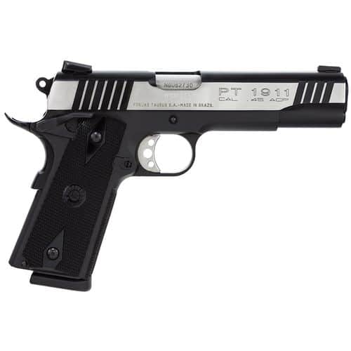 Taurus 1-191101DT 1911 45 ACP 5" 8+1 (2) Matte Black Frame Stainless Steel with Black Accents Slide Checkered Black Polymer Grip Taurus 1-191101DT 1911 45 ACP 5" 8+1 (2) Matte Black Frame Stainless Steel with Black Accents Slide Checkered Black Polymer Grip