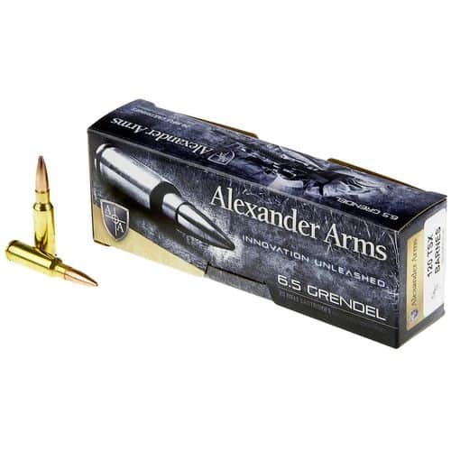 Alexander Arms AG120BTBOX Rifle Ammo 6.5 Grendel 120 gr Nosler Ballistic Tip (NBT) 20 Bx/ 10 Cs Alexander Arms AG120BTBOX Rifle Ammo 6.5 Grendel 120 gr Nosler Ballistic Tip (NBT) 20 Bx/ 10 Cs