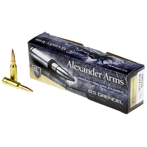 Alexander Arms AG123LSBOX Rifle Ammo 6.5 Grendel 123 gr Hollow Point Boat-Tail (HPBT) 20 Bx/ 10 Cs Alexander Arms AG123LSBOX Rifle Ammo 6.5 Grendel 123 gr Hollow Point Boat-Tail (HPBT) 20 Bx/ 10 Cs