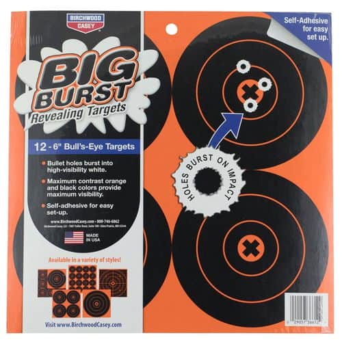 Birchwood Casey 36612 Big Burst Self-Adhesive Paper Bullseye Black/Orange 12 Per Pkg Birchwood Casey 36612 Big Burst Self-Adhesive Paper Bullseye Black/Orange 12 Per Pkg