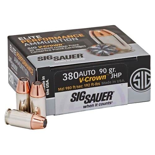 Sig Sauer Elite V-Crown .380 ACP 90 Grain JHP 20 Round Box Sig Sauer Elite V-Crown .380 ACP 90 Grain JHP 20 Round Box