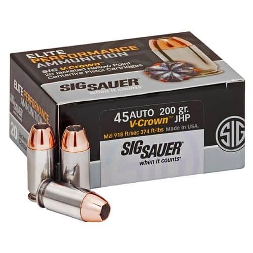 Sig Sauer Elite V-Crown .45 ACP 200 Grain JHP 20 Round Box Sig Sauer Elite V-Crown .45 ACP 200 Grain JHP 20 Round Box