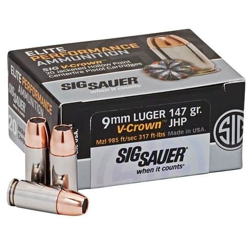 Sig Sauer Elite V-Crown 9mm 147 Grain JHP 20 Round Box Sig Sauer Elite V-Crown 9mm 147 Grain JHP 20 Round Box