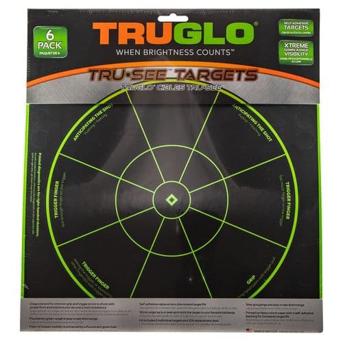 Truglo TG-15A6 Tru-See Handgun Diagnostic Self-Adhesive Paper Bullseye Black/Green 6 Per Pkg Truglo TG-15A6 Tru-See Handgun Diagnostic Self-Adhesive Paper Bullseye Black/Green 6 Per Pkg