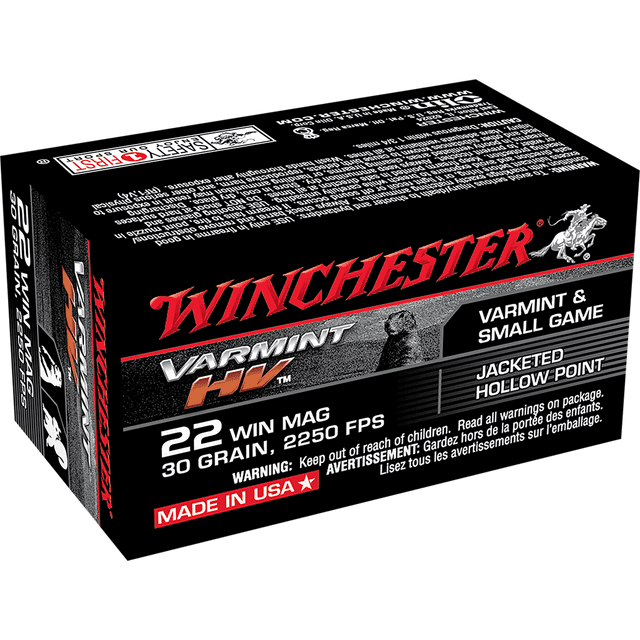 Winchester 22 WMR 30 gr JHP Varmint HV 50rd Box Rimfire Ammo Winchester 22 WMR 30 gr JHP Varmint HV 50rd Box Rimfire Ammo