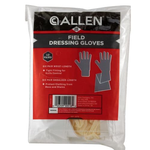Allen 516 Field Dressing Gloves Clear Shoulder/Wrist Latex OSFA 6 Pair of each Allen 516 Field Dressing Gloves Clear Shoulder/Wrist Latex OSFA 6 Pair of each
