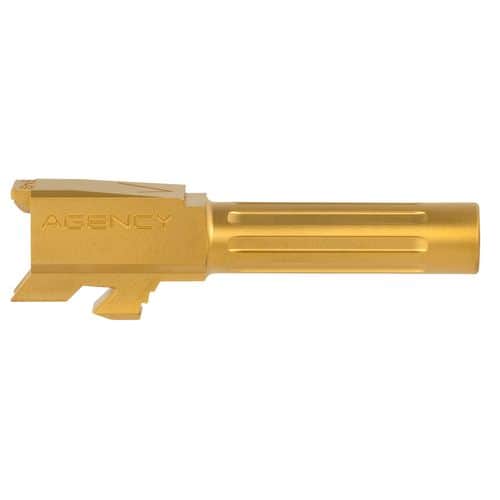 Agency Arms Mid Line 9mm Luger 3.39" Titanium Gold Nitride Finished 416R Stainless Steel Material with Fluting for Glock 43 Gen1-4 Agency Arms Mid Line 9mm Luger 3.39" Titanium Gold Nitride Finished 416R Stainless Steel Material with Fluting for Glock 43 Gen1-4