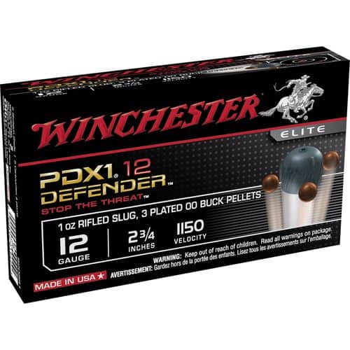 Winchester Ammo PDX1 Defender Combo 12 Gauge 2.75" 1 oz Rifled Slug 3 Plated 00 Buck Shot - S12PDX1 Winchester Ammo PDX1 Defender Combo 12 Gauge 2.75" 1 oz Rifled Slug 3 Plated 00 Buck Shot - S12PDX1
