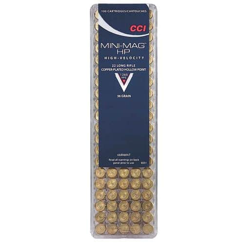 CCI 0031 Varmint Mini-Mag 22 LR 36 gr Copper Plated Hollow Point (CPHP) 100 Bx/ 50 Cs CCI 0031 Varmint Mini-Mag 22 LR 36 gr Copper Plated Hollow Point (CPHP) 100 Bx/ 50 Cs