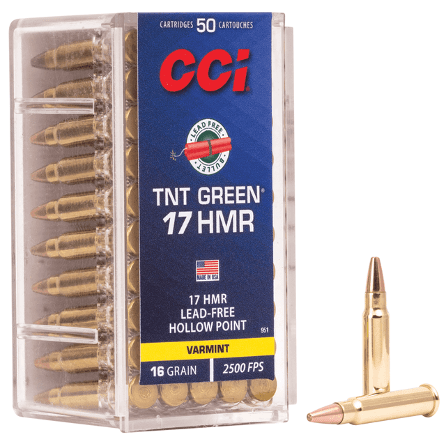 CCI 951 TNT Green 17 HMR 16 gr Speer TNT Green Hollow Point 50 Per Box/ 40 Case CCI 951 TNT Green 17 HMR 16 gr Speer TNT Green Hollow Point 50 Per Box/ 40 Case