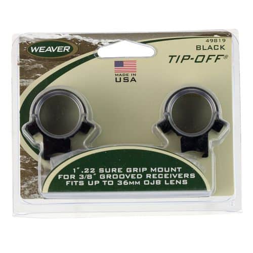 Weaver Mounts 49819 Scope Ring Set 3/8" Grooved Receiver .22 Airgun/Rimfire Tip-Off 1" Black Steel Weaver Mounts 49819 Scope Ring Set 3/8" Grooved Receiver .22 Airgun/Rimfire Tip-Off 1" Black Steel