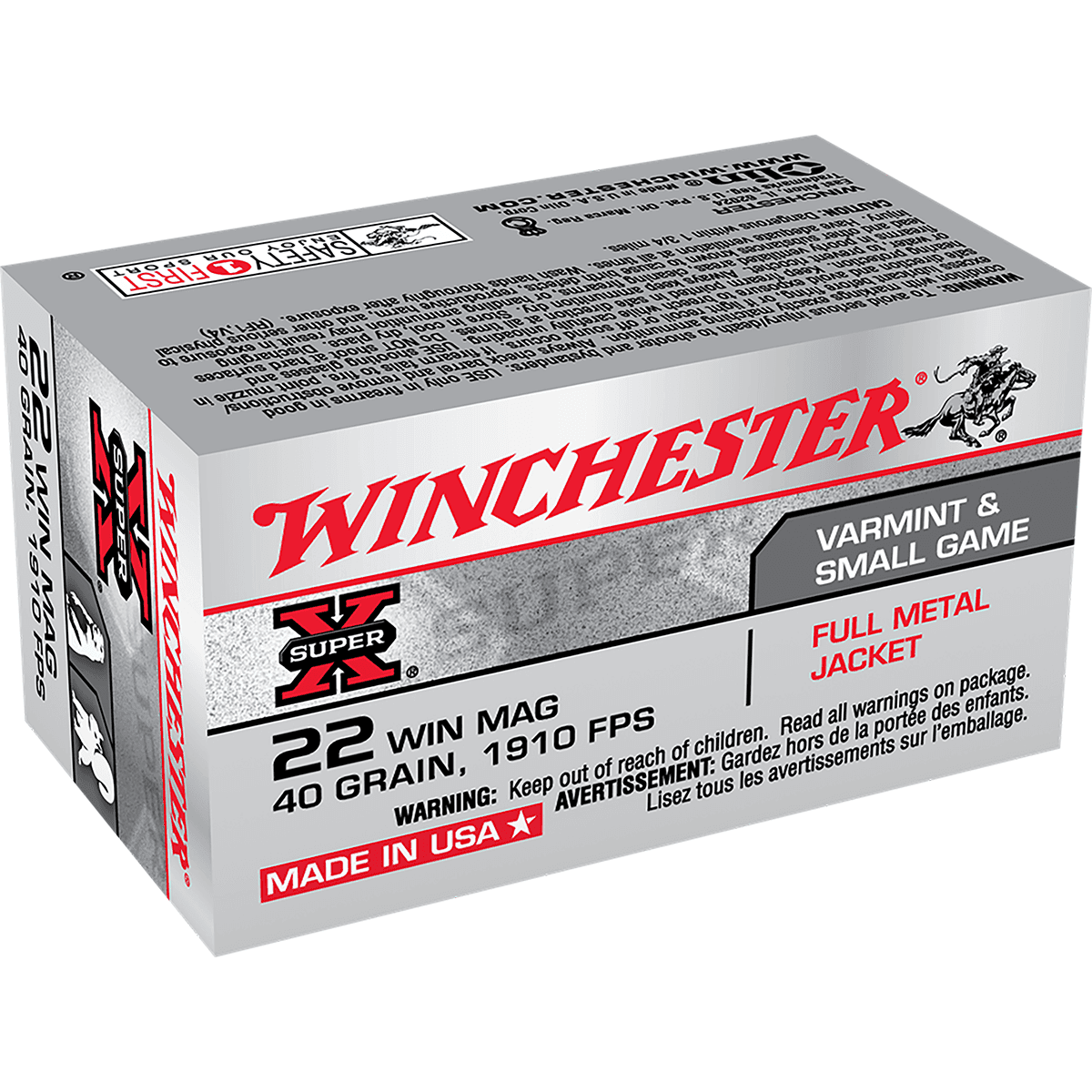 Winchester 22 WMR 40 gr FMJ Super X 50rd Box Rimfire Ammo Winchester 22 WMR 40 gr FMJ Super X 50rd Box Rimfire Ammo