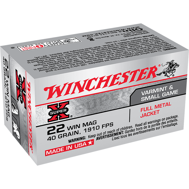Winchester 22 WMR 40 gr FMJ Super X 50rd Box Rimfire Ammo Winchester 22 WMR 40 gr FMJ Super X 50rd Box Rimfire Ammo