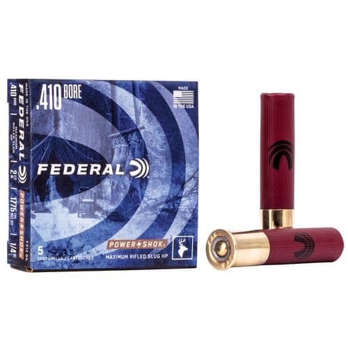 Federal F412RS Power-Shok 410 Gauge 2.50" 1/4 oz Rifled Slug Shot 5 Bx/ 50 Cs Federal F412RS Power-Shok 410 Gauge 2.50" 1/4 oz Rifled Slug Shot 5 Bx/ 50 Cs