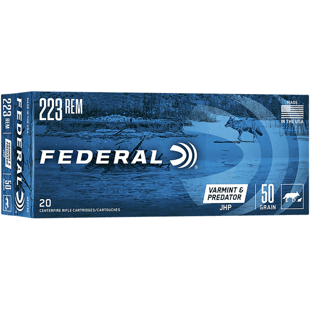 Federal AE223G American Eagle Varmint & Predator 223 Rem 50 gr Jacketed Hollow Point 20 Per Box Federal AE223G American Eagle Varmint & Predator 223 Rem 50 gr Jacketed Hollow Point 20 Per Box