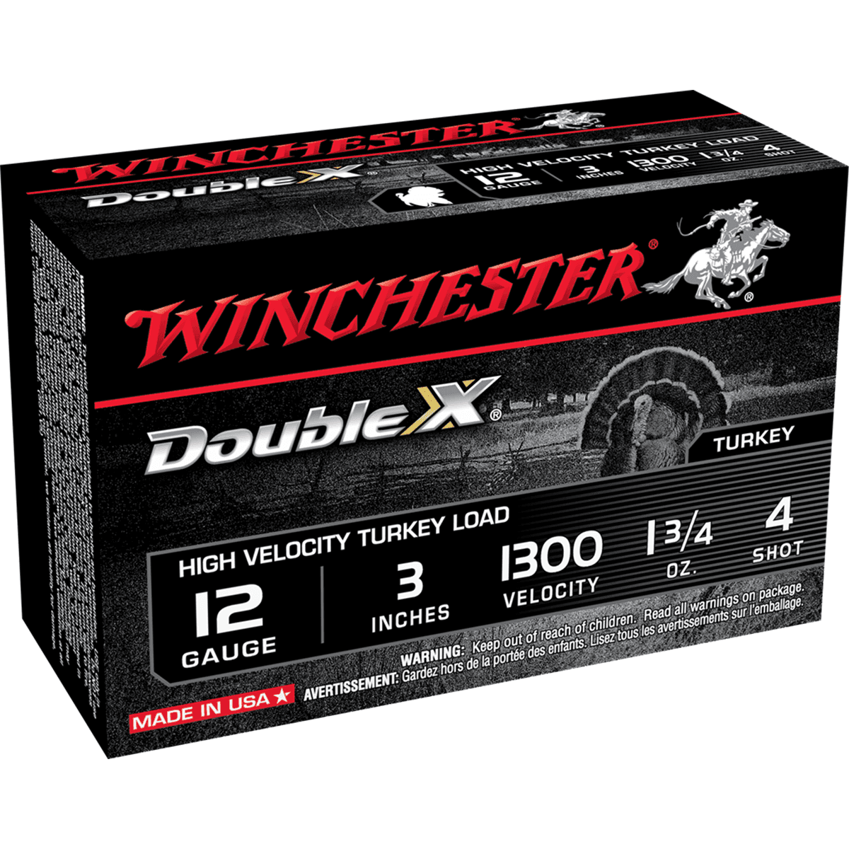 Winchester Ammo STH1234 Double X High Velocity Turkey 12 Gauge 3" 1 3/4 oz 4 Shot 10 Bx/ 10 Cs Winchester Ammo STH1234 Double X High Velocity Turkey 12 Gauge 3" 1 3/4 oz 4 Shot 10 Bx/ 10 Cs