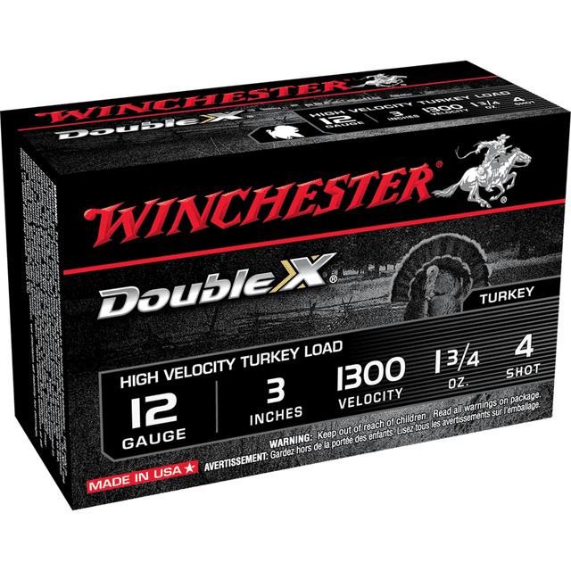 Winchester Ammo STH1234 Double X High Velocity Turkey 12 Gauge 3" 1 3/4 oz 4 Shot 10 Bx/ 10 Cs Winchester Ammo STH1234 Double X High Velocity Turkey 12 Gauge 3" 1 3/4 oz 4 Shot 10 Bx/ 10 Cs