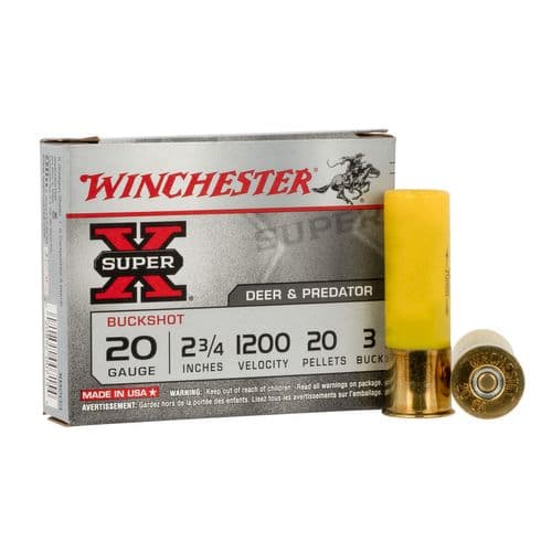 Winchester Ammo XB203 Super X 20 Gauge 2.75" 20 Pellets 3 Buck Shot 5 Bx/ 50 Cs Winchester Ammo XB203 Super X 20 Gauge 2.75" 20 Pellets 3 Buck Shot 5 Bx/ 50 Cs