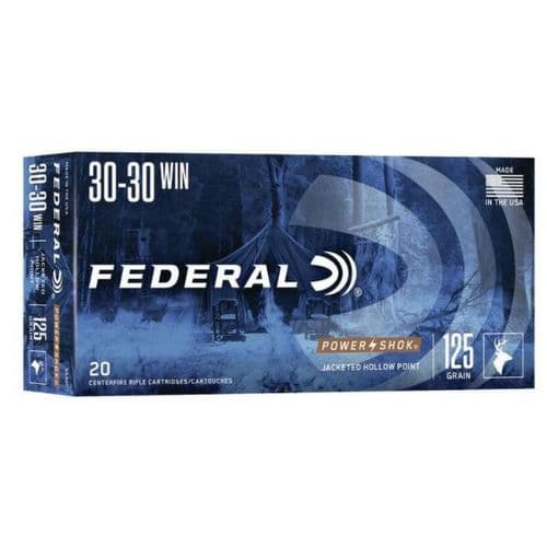 Federal Power-Shok .30-30 Winchester Ammunition, 20 Rounds, Hollow Point, 125 Grains, 2,570 FPS 2 Federal Power-Shok .30-30 Winchester Ammunition, 20 Rounds, Hollow Point, 125 Grains, 2,570 FPS 2