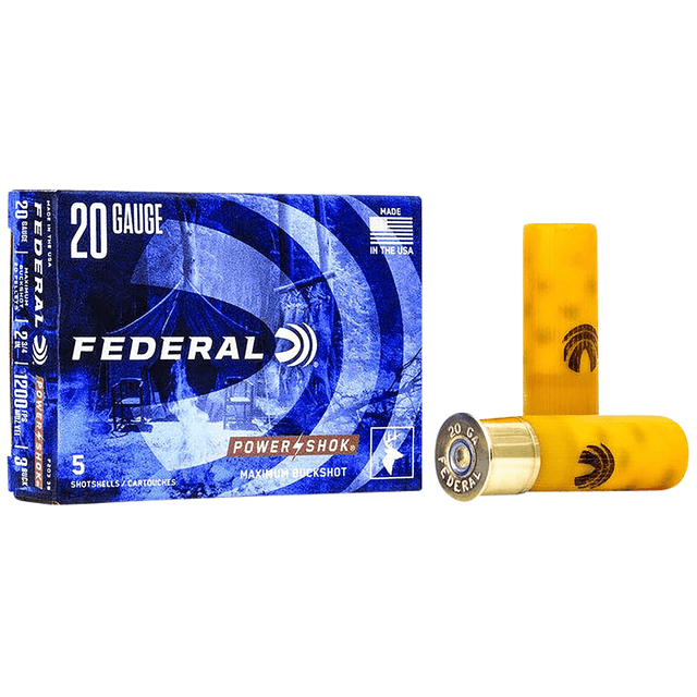 Federal F2033B Power-Shok Magnum 20 Gauge 2.75" 20 Pellets 1 oz 3 Buck Shot 5 Per Box Federal F2033B Power-Shok Magnum 20 Gauge 2.75" 20 Pellets 1 oz 3 Buck Shot 5 Per Box