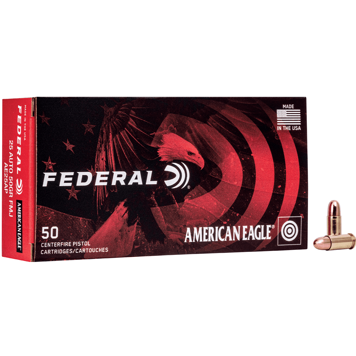 Federal AE25AP American Eagle 25 ACP 50 gr Full Metal Jacket (FMJ) 50 Bx/ 20 Cs Federal AE25AP American Eagle 25 ACP 50 gr Full Metal Jacket (FMJ) 50 Bx/ 20 Cs