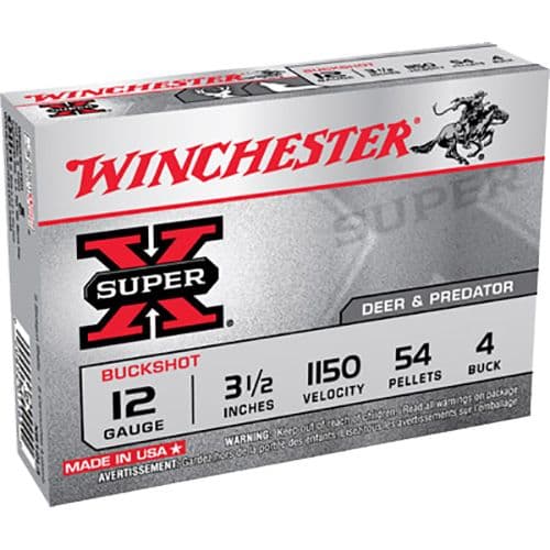 Winchester Ammo XB12L4 Super X 12 Gauge 3.5" 54 Pellets 4 Buck Shot 5 Bx Winchester Ammo XB12L4 Super X 12 Gauge 3.5" 54 Pellets 4 Buck Shot 5 Bx