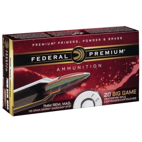 Federal P7RE Premium 7mm Rem Mag 165 gr Sierra GameKing Boat-Tail Soft Point (BTSP) 20 Bx/ 10 Cs Federal P7RE Premium 7mm Rem Mag 165 gr Sierra GameKing Boat-Tail Soft Point (BTSP) 20 Bx/ 10 Cs