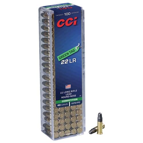CCI 0033 Competition Green Tag 22 LR 40 gr Lead Round Nose (LRN) 100 Bx/ 50 Cs CCI 0033 Competition Green Tag 22 LR 40 gr Lead Round Nose (LRN) 100 Bx/ 50 Cs