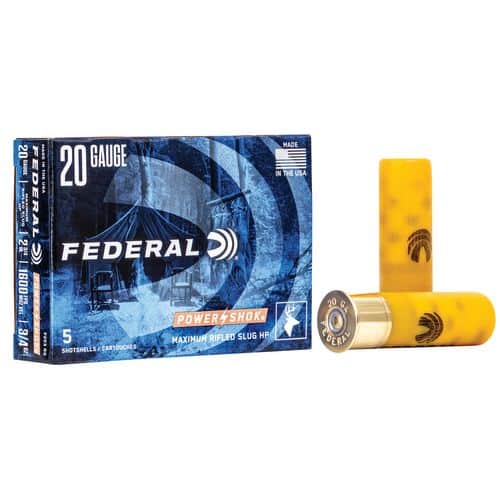 Federal F203RS Power-Shok 20 Gauge 2.75" 3/4 oz Rifled Slug Shot 5 Bx/ 50 Cs Federal F203RS Power-Shok 20 Gauge 2.75" 3/4 oz Rifled Slug Shot 5 Bx/ 50 Cs