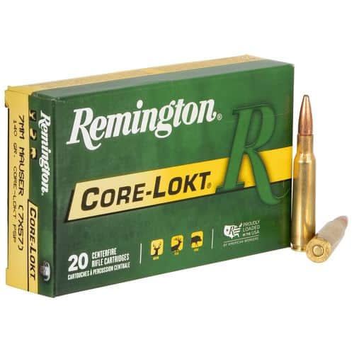 Remington Ammunition 29031 Core-Lokt 7x57mm Mauser 140 gr Core-Lokt Pointed Soft Point (PSPCL) 20 Bx/ 10 Cs Remington Ammunition 29031 Core-Lokt 7x57mm Mauser 140 gr Core-Lokt Pointed Soft Point (PSPCL) 20 Bx/ 10 Cs