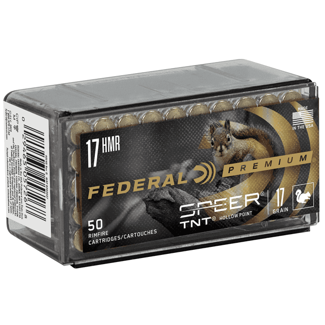 Federal P770 Premium Varmint & Predator 17 HMR 17 gr Speer TNT Jacketed Hollow Point 50 Per Box Federal P770 Premium Varmint & Predator 17 HMR 17 gr Speer TNT Jacketed Hollow Point 50 Per Box