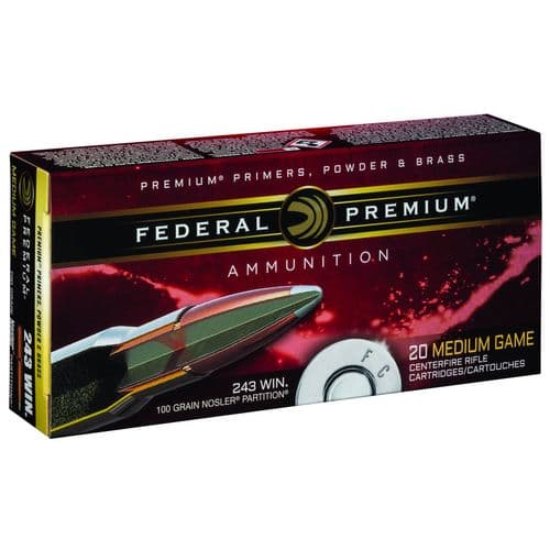 Federal P243E Premium 243 Win 100 gr Nosler Partition (NP) 20 Bx/ 10 Cs Federal P243E Premium 243 Win 100 gr Nosler Partition (NP) 20 Bx/ 10 Cs