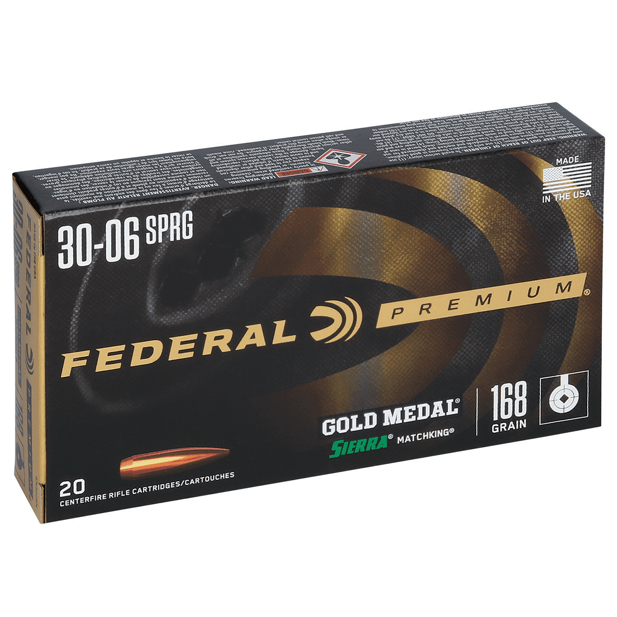 Federal Gold Medal 30-06 Springfield 168 gr Sierra MatchKing Hollow Point Boat-Tail Hunting Ammo Federal Gold Medal 30-06 Springfield 168 gr Sierra MatchKing Hollow Point Boat-Tail Hunting Ammo