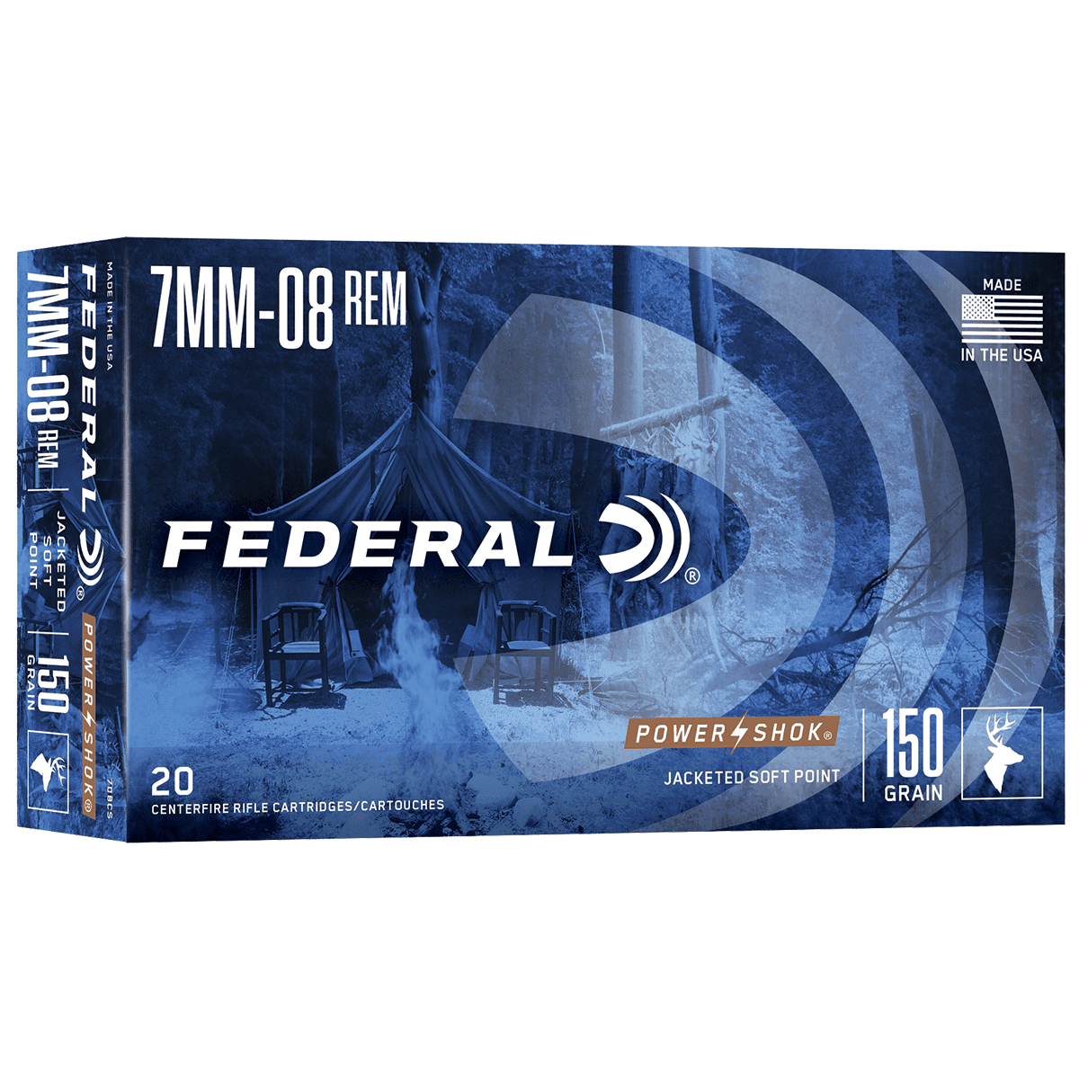 Federal 708CS Power-Shok 7mm-08 Rem 150 gr Jacketed Soft Point 20 Per Box Federal 708CS Power-Shok 7mm-08 Rem 150 gr Jacketed Soft Point 20 Per Box