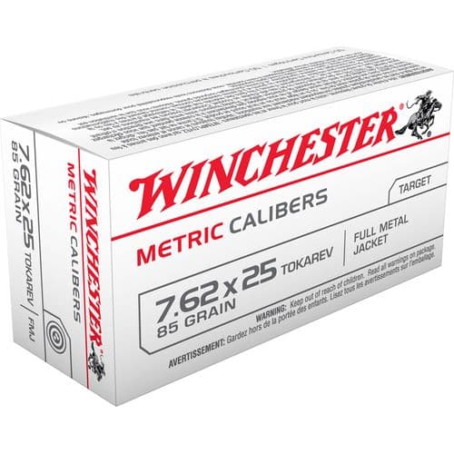 Winchester Ammo MC762TOK USA Metric 7.62x25mm Tokarev 85 gr Full Metal Jacket (FMJ) 50 Bx/30 Cs Winchester Ammo MC762TOK USA Metric 7.62x25mm Tokarev 85 gr Full Metal Jacket (FMJ) 50 Bx/30 Cs