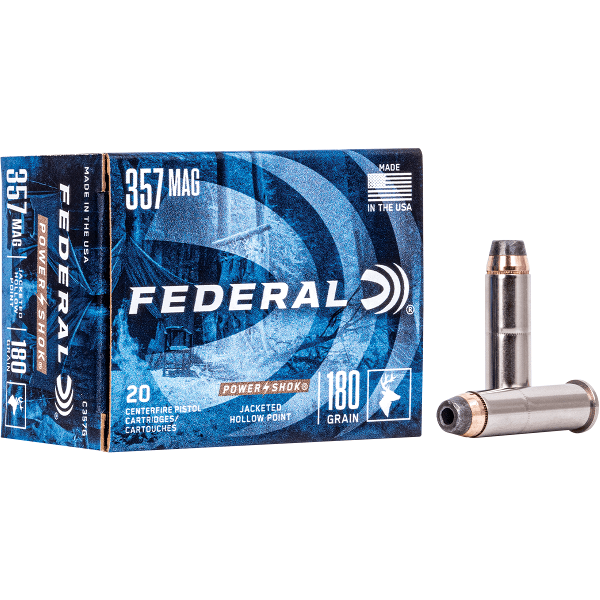 Federal C357G Power-Shok Handgun 357 Mag 180 gr Jacket Hollow Point 20 Per Box Federal C357G Power-Shok Handgun 357 Mag 180 gr Jacket Hollow Point 20 Per Box
